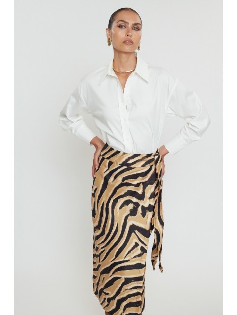 MIX AND MATCH Penelope Midi Skirt Caramel Zebra Μπεζ Ζεβρέ Μίντι Φούστα